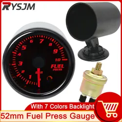 HD 52mm Fuel Press Gauge with Fuel Pressure Sensor 1/8NPT 0~10 Bar 7 Colors Backlight Fuel Pressure Gauge Car Oil Pressure Meter