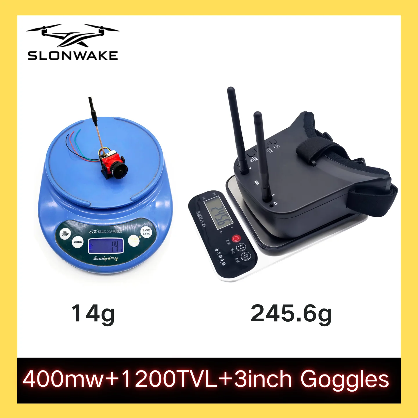 

SLONWAKE 5.8G 48CH 400mW VTX Transmitter with 1200TVL fpv camera and VR FPV Goggles 3 inch 480*320px Video Headset HD Glasses