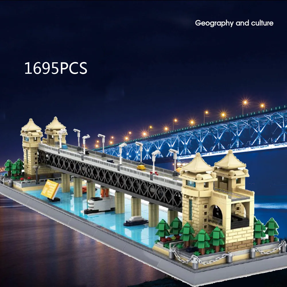 

Креативный Китай, современная архитектура, строительный блок, Ухань Янцз, речной мост, наборы строительных моделей, кирпичи, игрушки для подарков