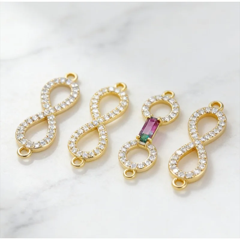 

2Pcs Link Connectors Brass Infinity Charms Cz Zircon Enamel for Diy Jewelry Necklace Bracelet Shiny Accessories for Women Men
