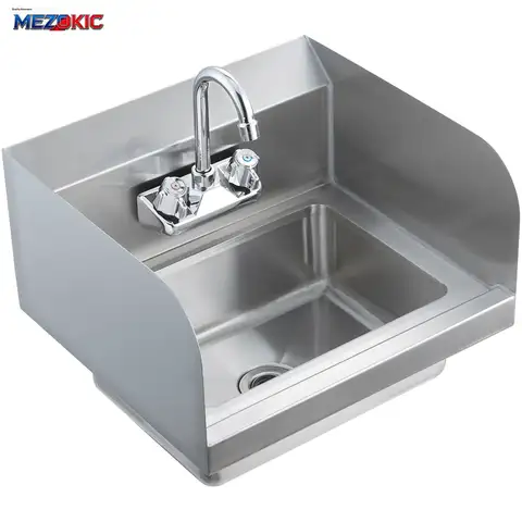 Commercial Hand Sink with Faucet and Side Splash, Stainless Steel Sink for Washing, Small Hand Washing Sink, Wall Mount Hand Basin for Restaurant, Kitchen, Bar, Garage and Home, 17x12.8 inch