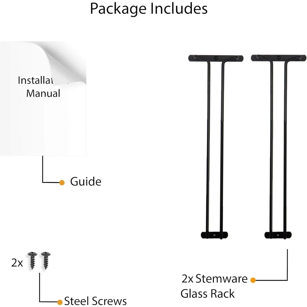 ชุดที่แขวนแก้วไวน์ใต้ตู้ 2 ชิ้น สีดำ ทำจากเหล็ก ขนาด 17 นิ้ว สำหรับจัดเก็บและตกแต่งห้องครัว