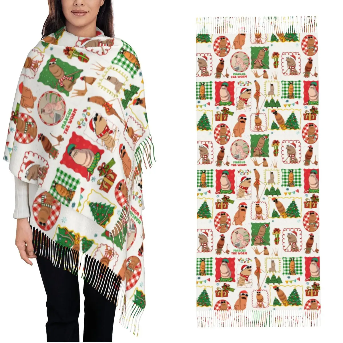 

Marcus The Worm Meme Шарф для женщин, зимне-осенние шали и накидка с юмором, рождественский большой шарф-шаль для вечернего платья