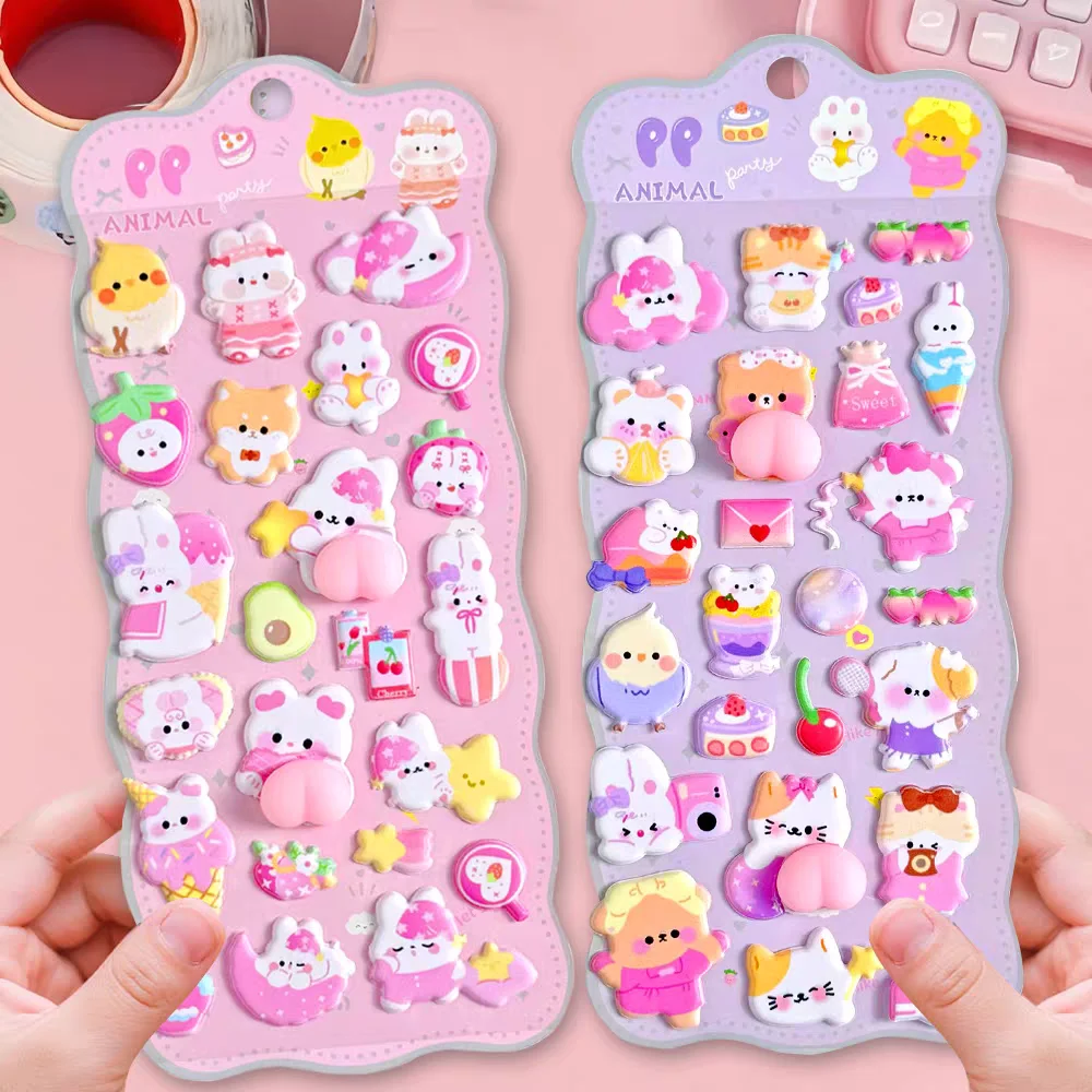 2/4 Pieces 3D Soft Cute Butt 3D Cartoon Animal Sticker Children Girls DIY Scrapbook Phone Case Paster Decals Cute Puffy Stickers