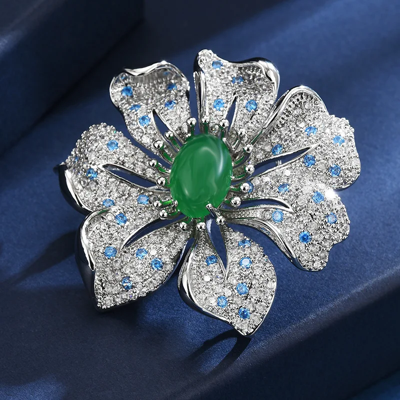 

Luxury High-end Agate Chalcedony Flower Brooches Exquisite Micro-inlaid Zircon Corsage Shirt Suit Accessories Pins Holiday Gift