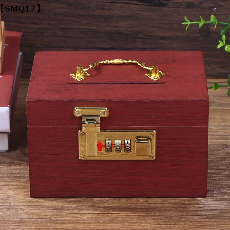 Wooden Box Password Lock Money Saving Coin Box Piggy Bank Organizer With Lock Treasure Box Cards Dollars Cents Kids Gift【SMQ】