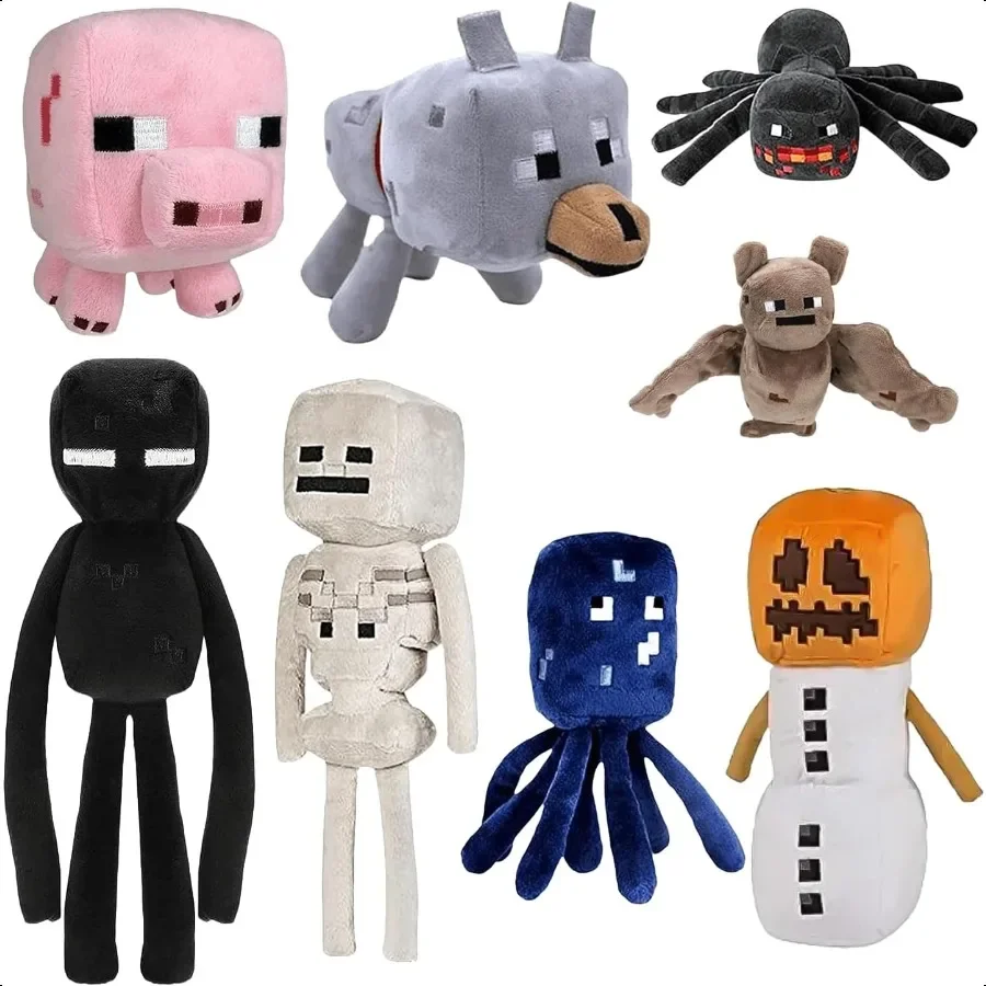

8 упаковок Snow Golem Plush Enderman Plush Baby Wolf Baby Pig Spider Bat Skeleton Shooter Кальмар Мягкие игрушки Отличный подарок для