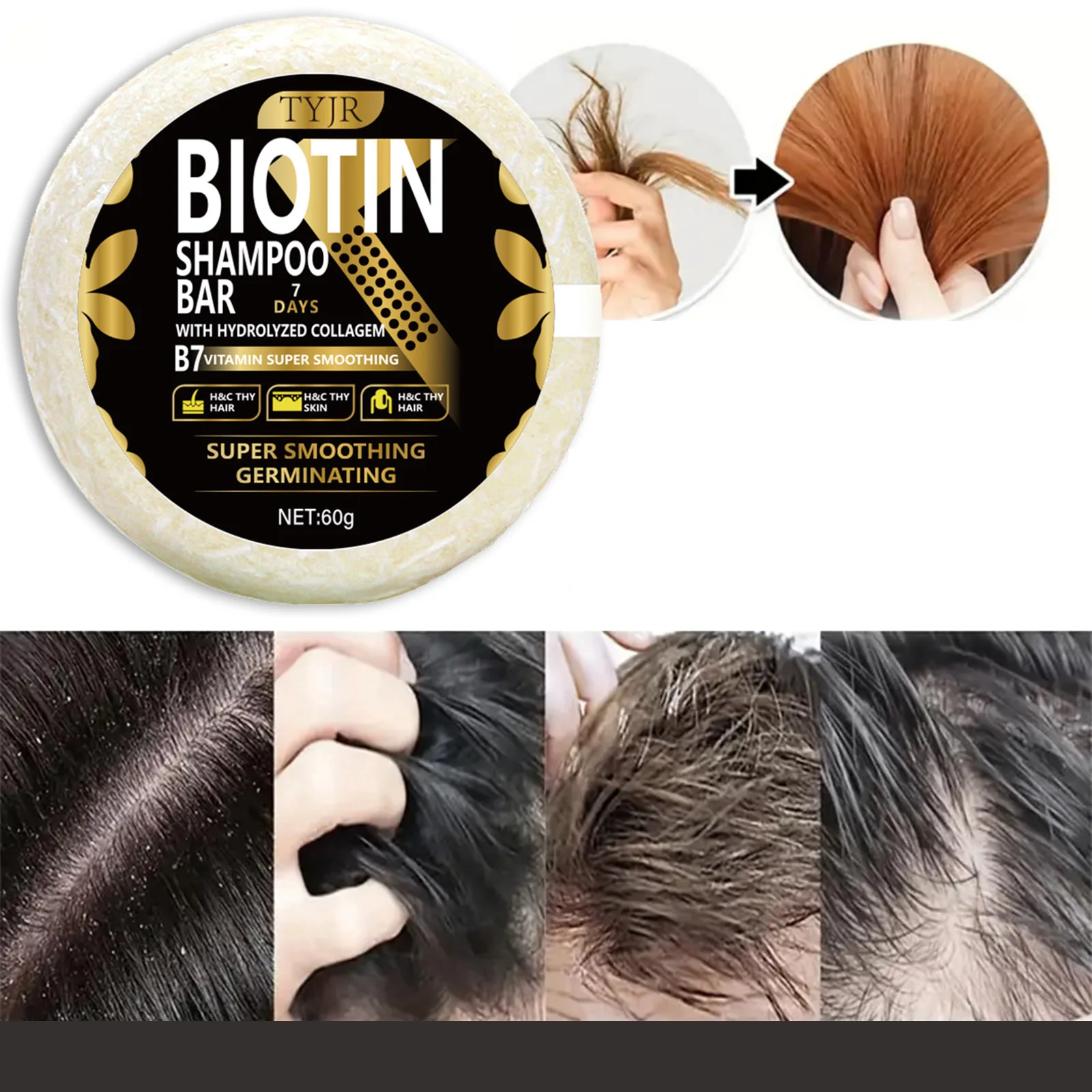 60g Biotin Shampoo Soap, Deeply Moisturizing and Hydrating, Nourishes and Smoothes Hair, Making It More Soft, Smooth, and Shiny, Suitable for All Hair Types