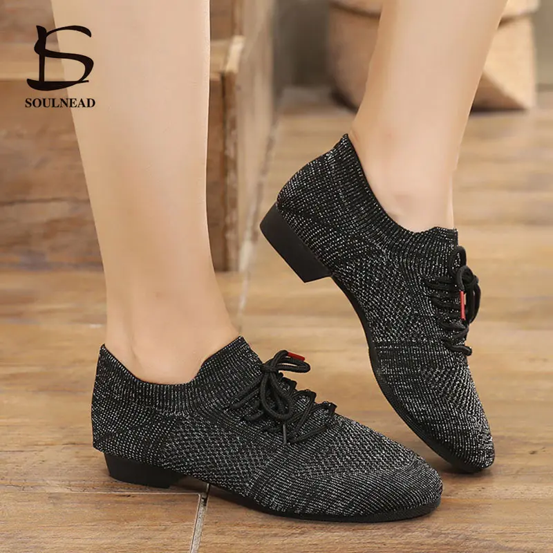 Jazz Dance Shoes Women Line Dancing Shoes Soft Bottom Woman Dance Sneakers Casual Slippers Mesh Knitted Slip-on Female Shoes