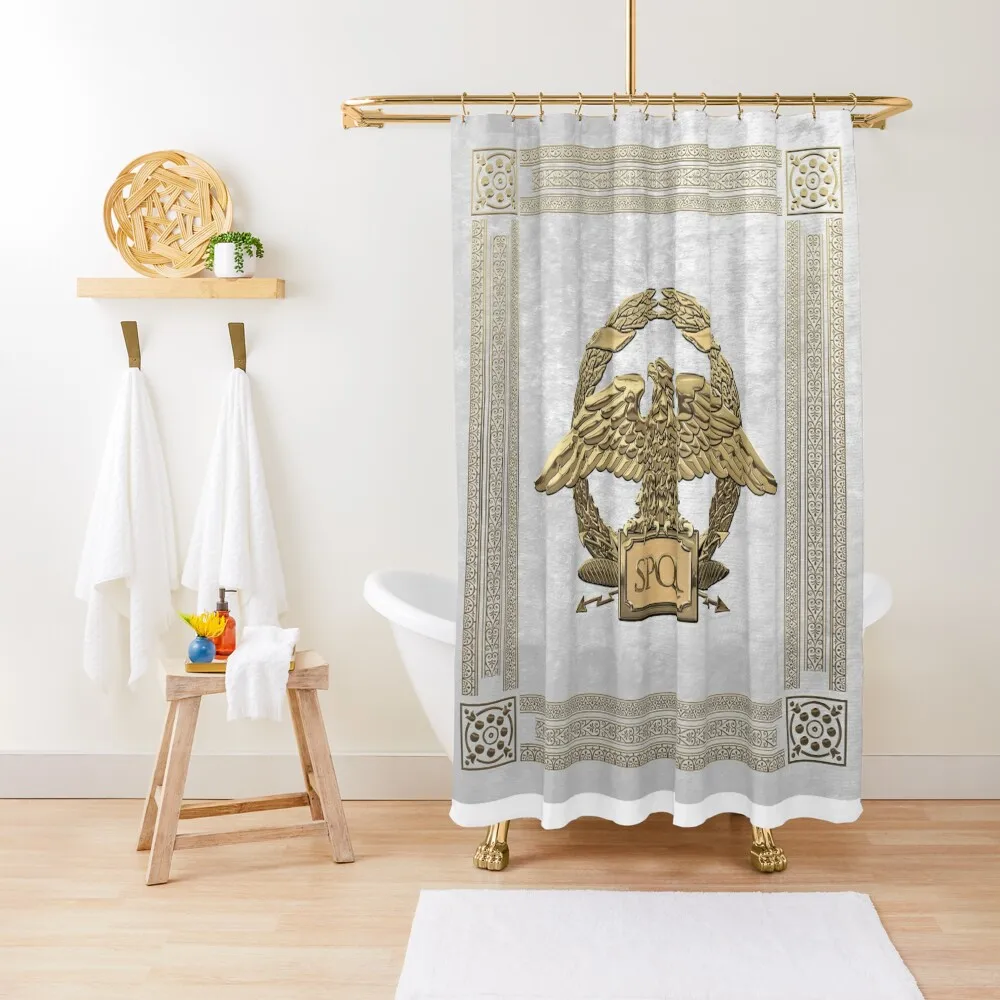 

Roman Empire - Gold Roman Imperial Eagle over White Velvet Shower Curtain Bathroom Shower Curtain