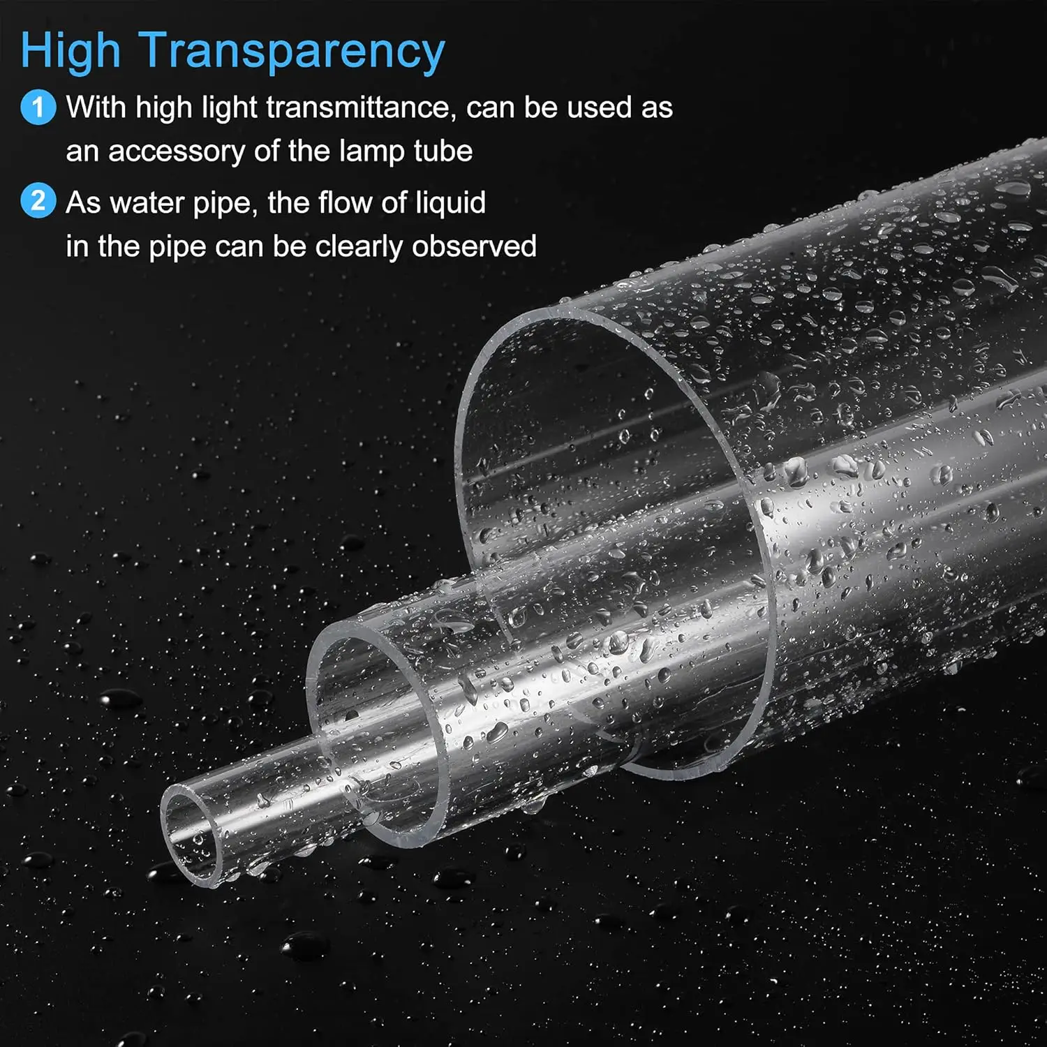 Pipa Akrilik Tabung Bulat Kaku Bening 66Mm(2 5/8 Inci) ID 70Mm(2 3/4 Inci) OD 350Mm untuk Lampu dan Lentera, Sistem Pendingin Air