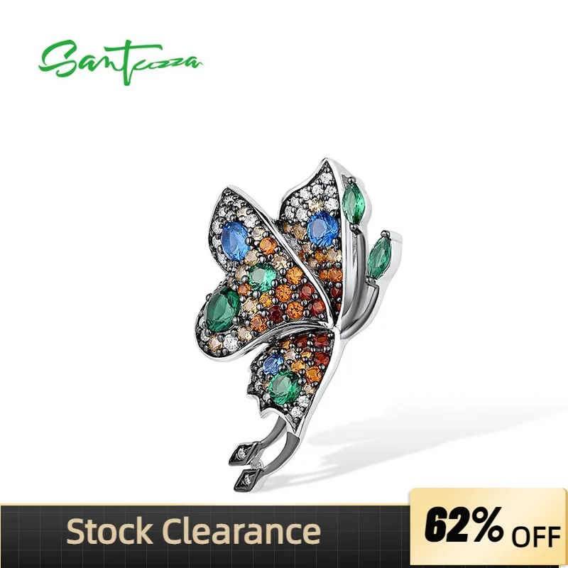 SANTUZZA Silver Pendant For Women Genuine 925 Sterling Silver Delicate Butterfly Sparkling Colorful Stones Trendy Fine Jewelry