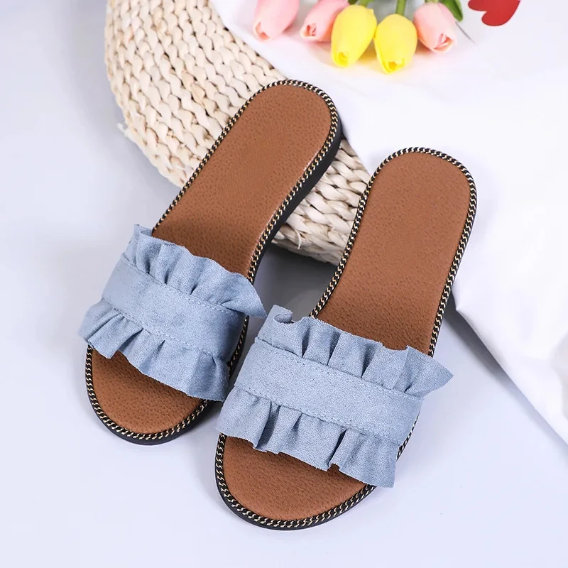 Fashion 2024 Summer Shoes Designer Women Slippers Outside Beach Slides Ladies Literary Flat-heeled Sandals