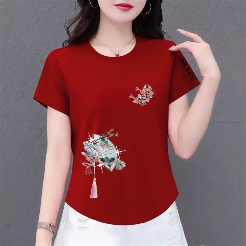 

Свободная женская футболка с коротким рукавом в стиле Mommy, больших размеров, скрывающая живот, для женщин среднего и пожилого возраста, корректирующая фигуру