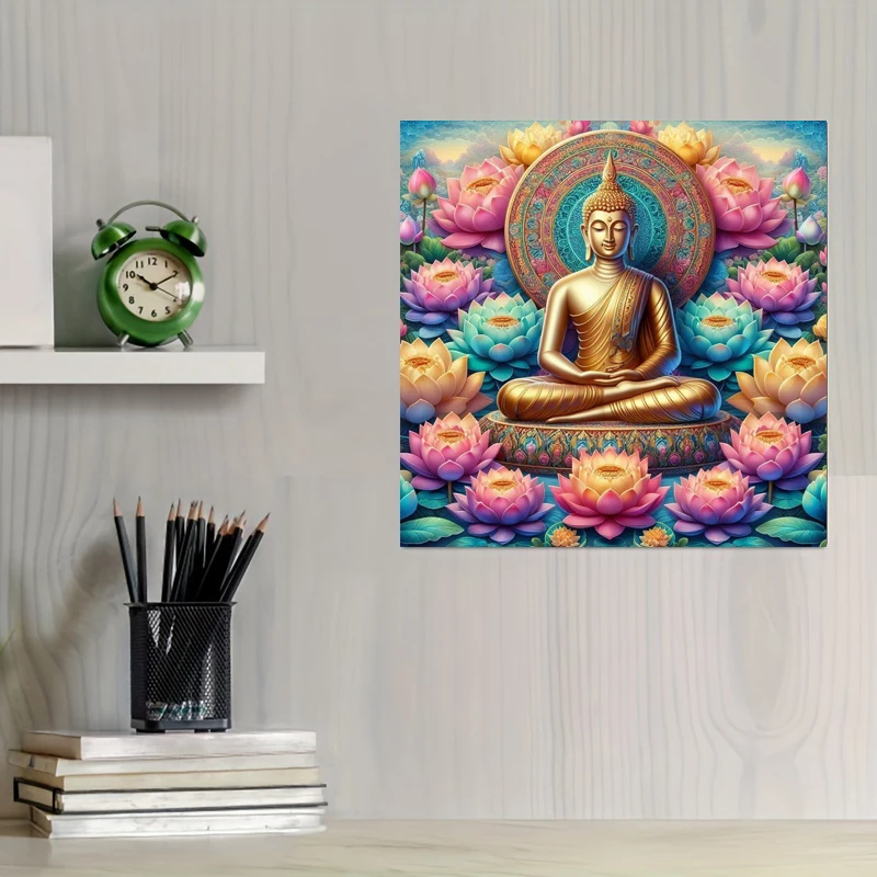 DIY 5D Lotus Buddha Estátua Pintura Diamante, Ponto Cruz, Retrato Religião, Mosaico para Decoração Sala de estar