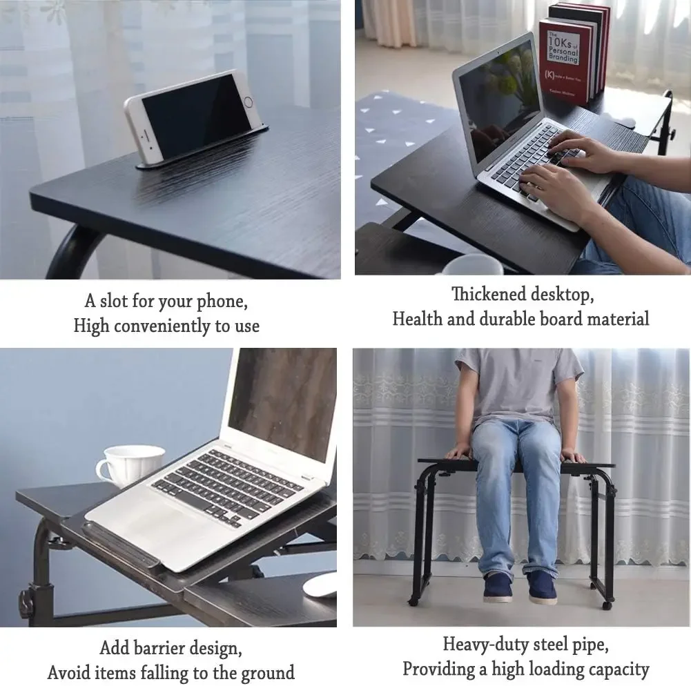 Table with Wheels Laptop Desk Cart Table Over The Bed Table Adjustable Height and Length for Hospital and Home use