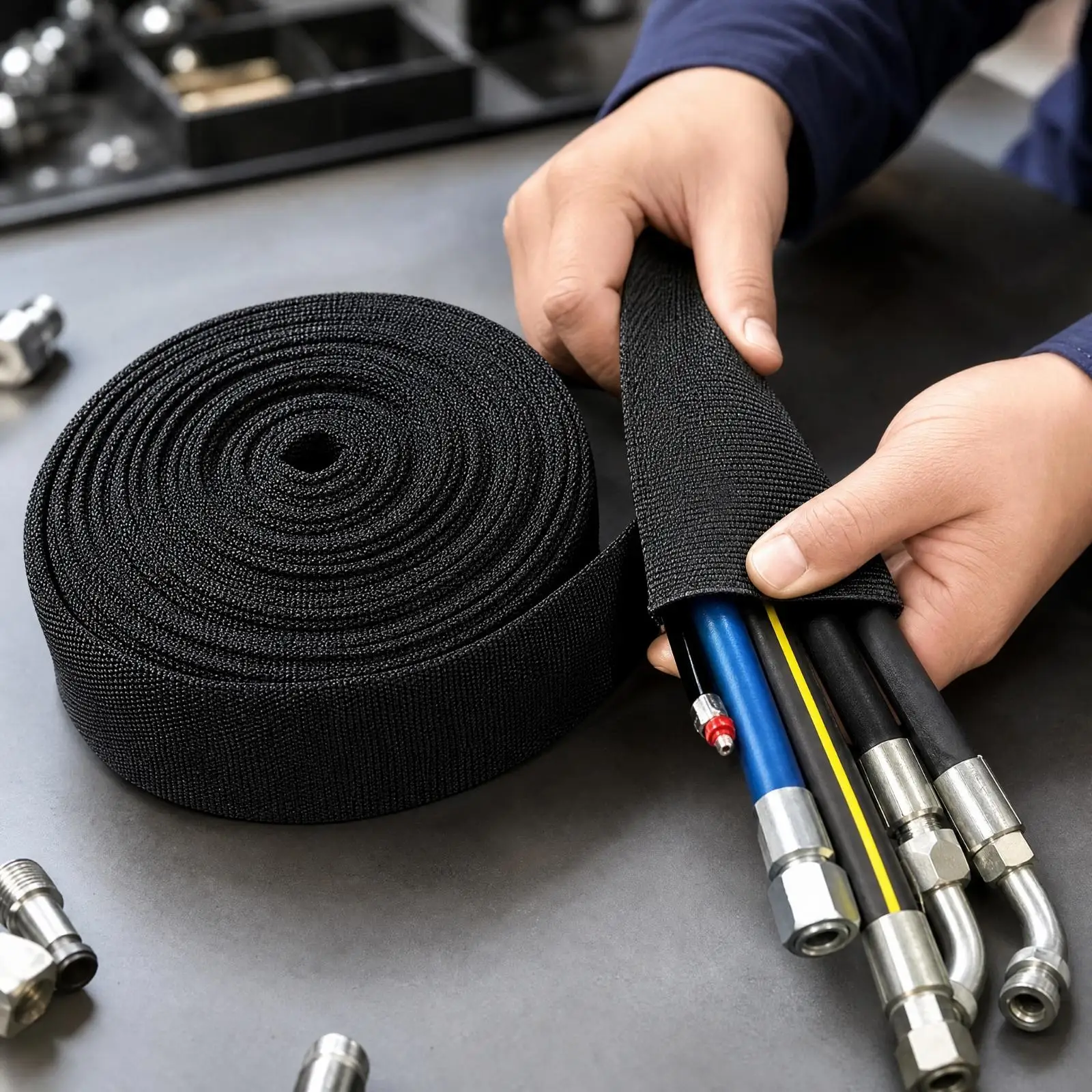 Insulating Cable Sleeve Woven Polyester Wire Loom for Pipe Protection and Neat Cable Routing