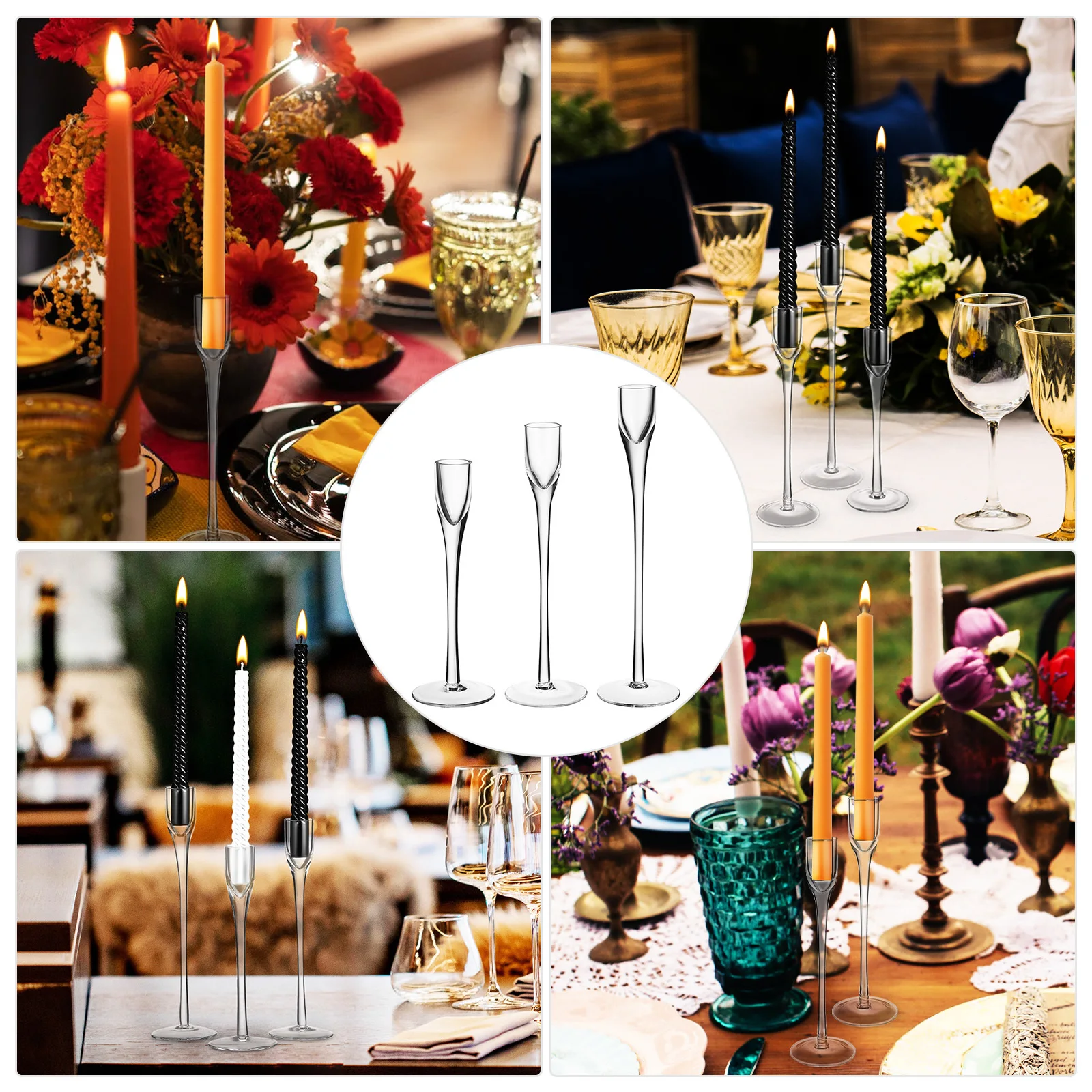 3 قطعة أصحاب الزجاج واضح سليم طويل القامة الجذعية الزفاف الجدول محور الزجاج حامل الشمعدان ديكور رومانسي