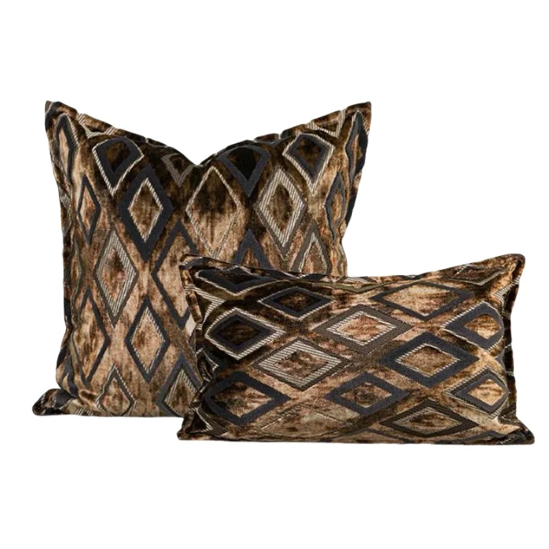Brown Gold Pillows Luxury Retro Cushion Case Diamond Geometric Jacquard Decorative Pillow Cover For Sofa Chair Home Decorations