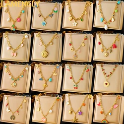 LAMENGLY 316L Stainless Steel Dopamine 5-Leaf Flower Bow Sun Heart Cherry Necklace Women's Novel Chic Neck Chain Holiday Gifts