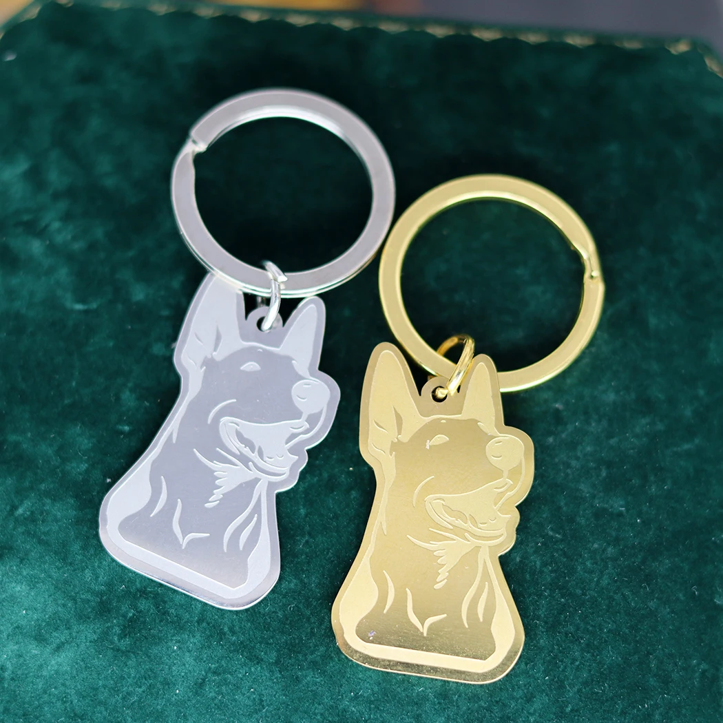 

QIMING English Bull Terrier Stainless Steel Keychain For Women Vintage Gold Animal Jewelry Gold Dog Keychains