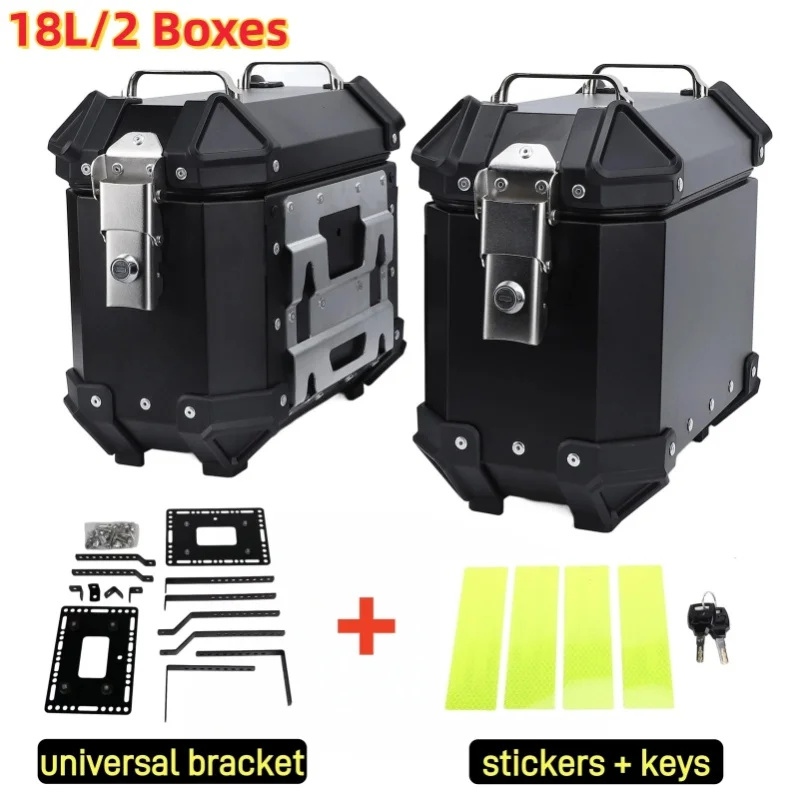 18L Motorrad-Seitenkoffer 2 Stück Aluminiumlegierung Motorrad-Satteltasche Seitengepäckkoffer Werkzeugkasten mit Universalhalterung und PU-Lederfutter