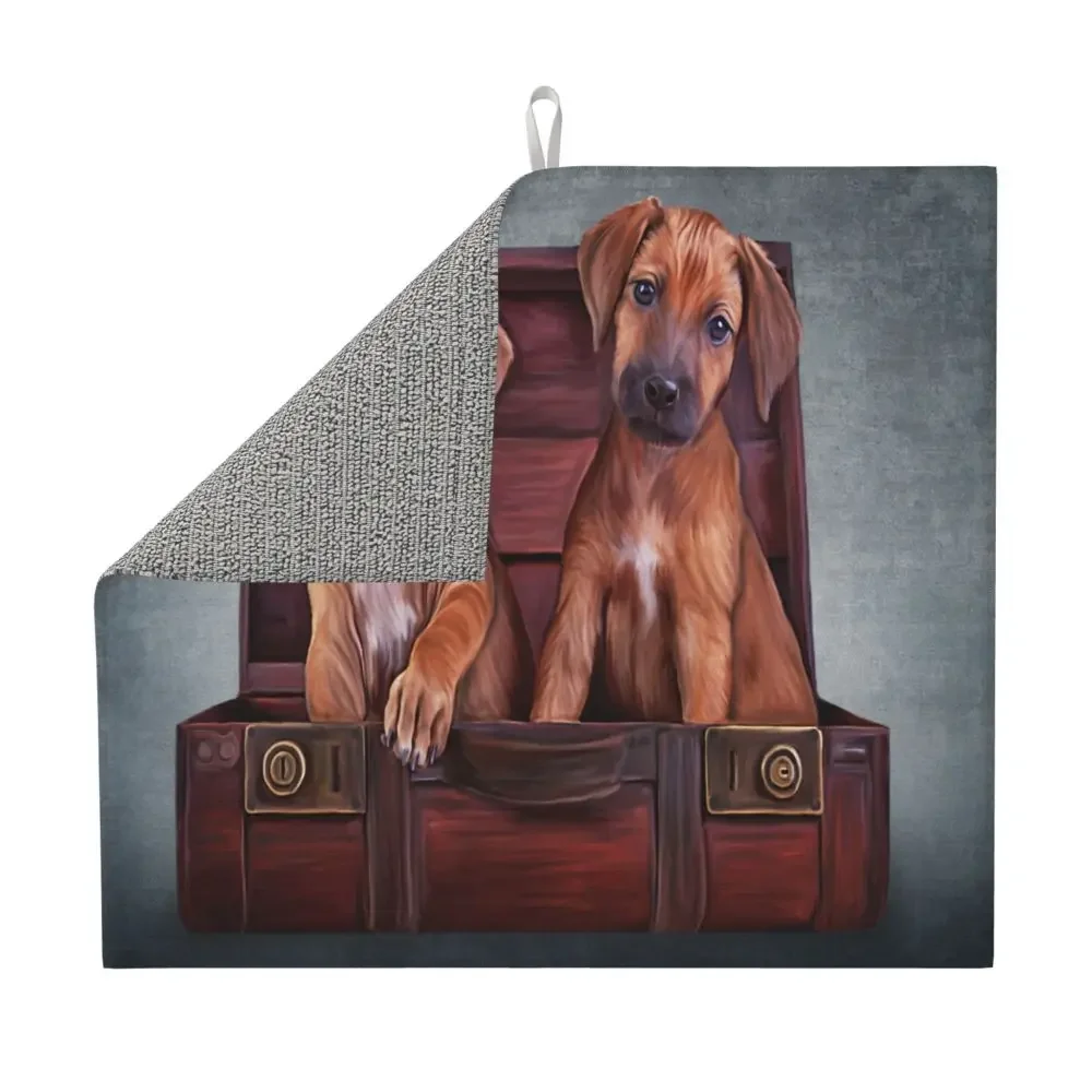 Dish Drying Mat for Kitchen Drainer Rhodesian Ridgeback Portrait Oil Painting Microfiber Cushion Pad Dinnerware