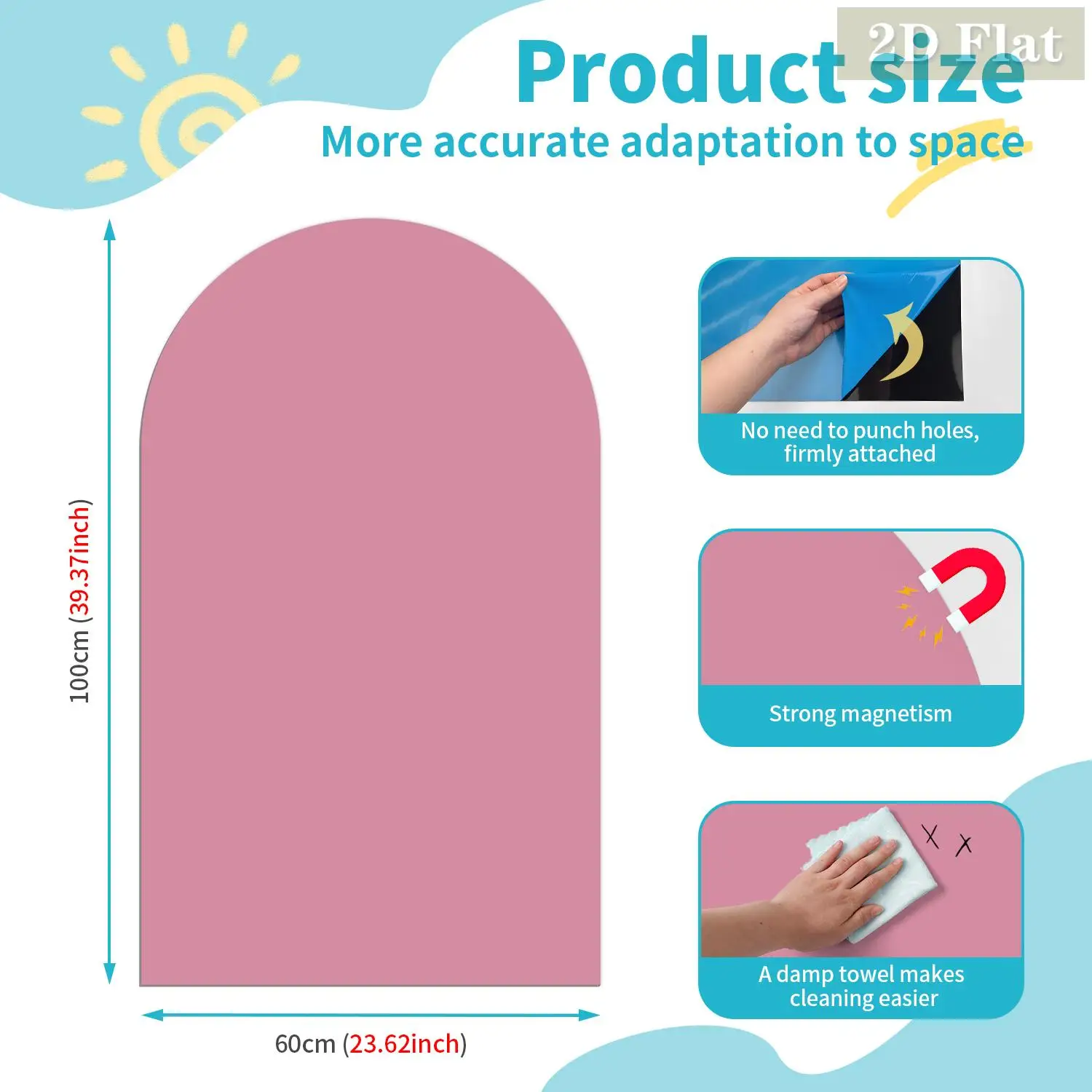 1 шт. самоклеящаяся, легко снимается, многоразовая декоративная магнитная наклейка на стену в форме арки, розовая современная наклейка