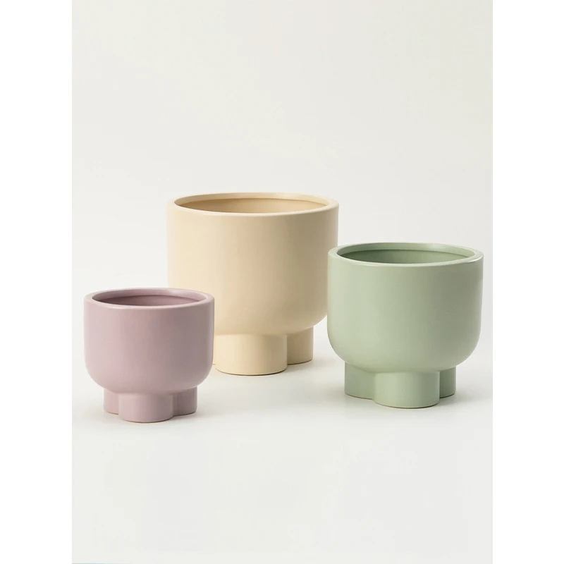 Three-legged ceramic pot modern simple matte multi-color indoor potting home popular basin cream warm color