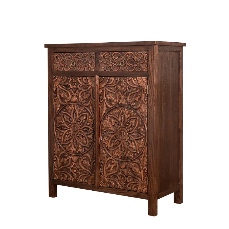 

Retro solid wood dining side locker living room new Chinese elm porch cabinet Thai foyer decorative cabinet shoe cabinet