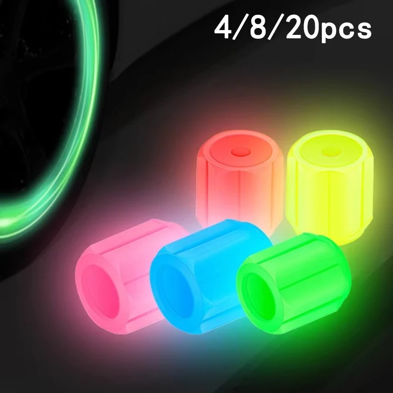 4-24PCS Luminous Car Tire Valve Cap Fluorescent Night Glowing Decor Motorcycle Bike Wheel Nozzle Dustproof Tyre Valve Stem Caps