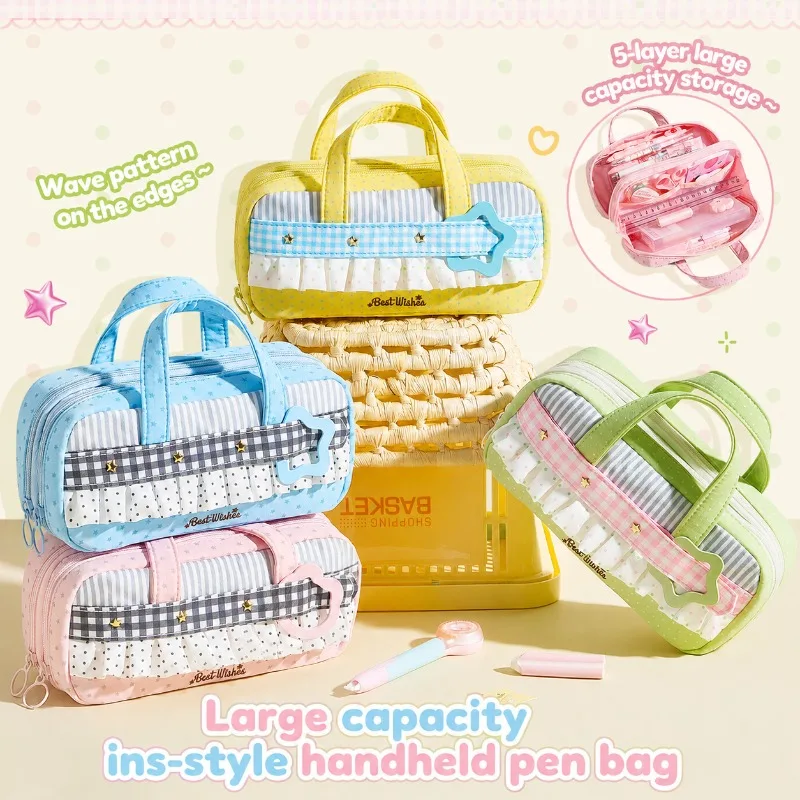 Large Capacity Multilayer Pencil Case, Kawaii Style Student Pen Bag, Portable Stationery Pouch for School Supplies
