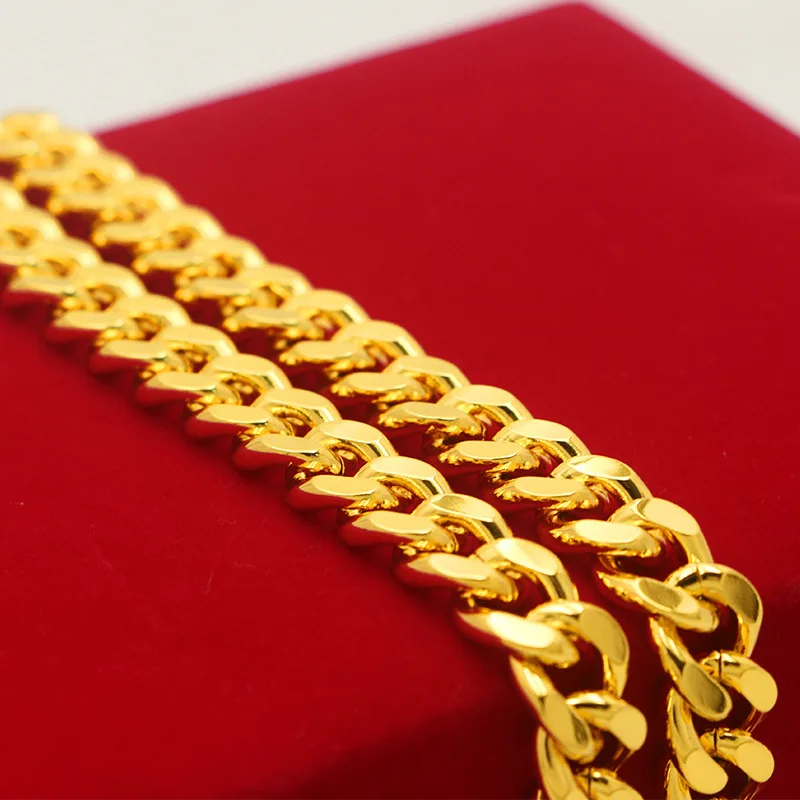 Luxury jewelry 24K real gold 12mm hip hop boss necklace au9999 gold domineering single buckle chain thick men's bracelet