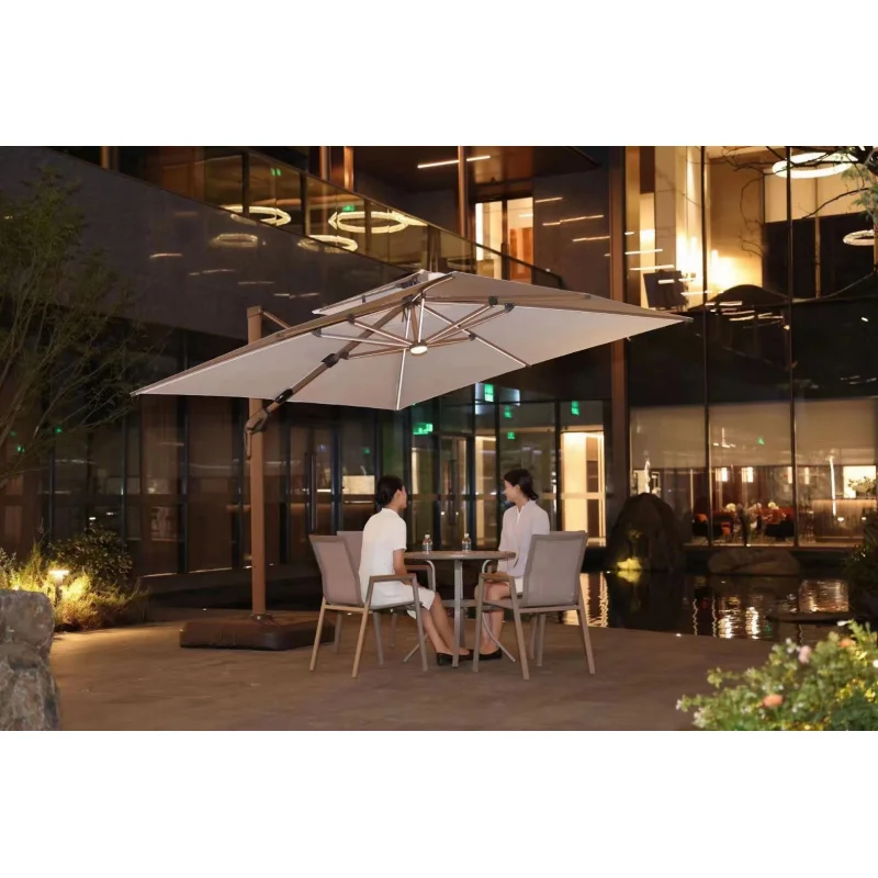 custom.Hot Selling Square Outdoor Roman Thickened Aluminum Windproof Garden Sunshade with LED Light Polyester Sail Mate