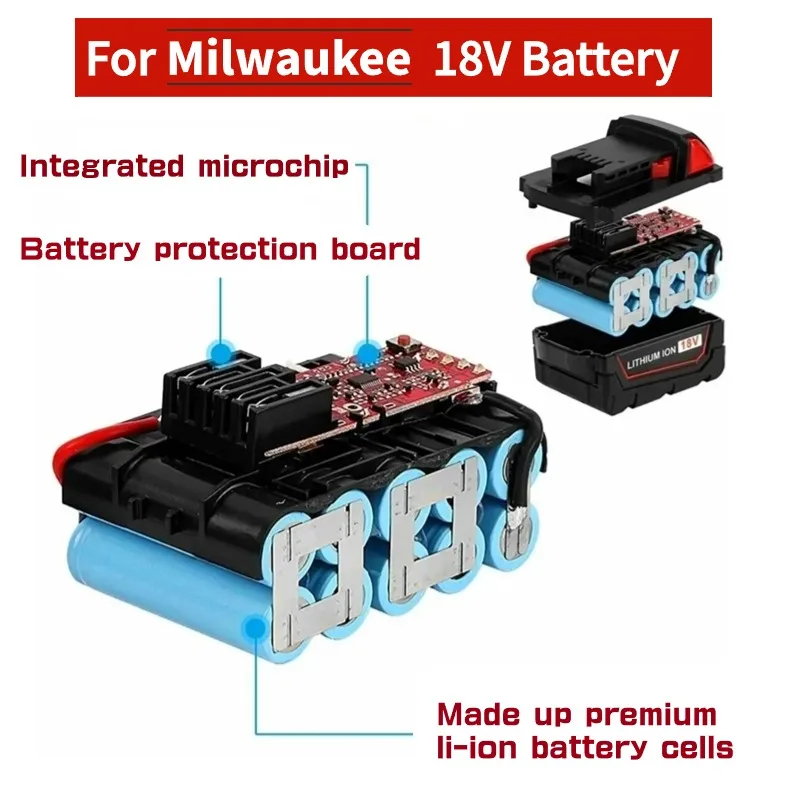 Imagem -02 - Substituição Recarregável da Bateria de Lítio para Milwaukee 18v 12.0ah M18 xc 4811-1860 48-11-1850 48-11-1840 48-11-1820