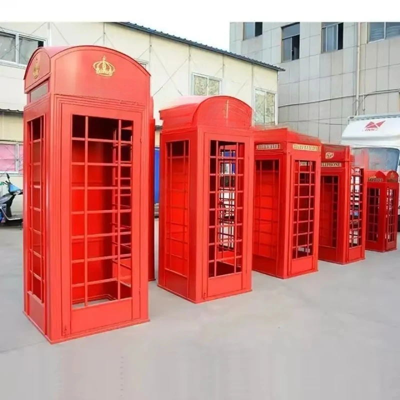 Design Metal Telephone Booth for Park Photography Studio Manicure Store Decor Iron London Phone Booth Model Casting