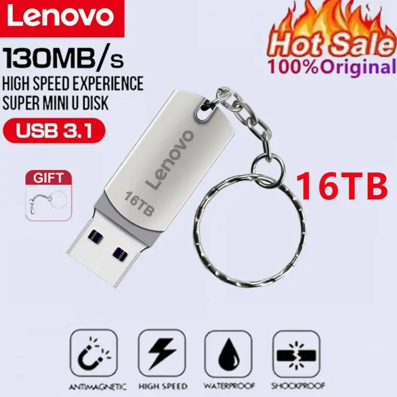 Lenovo-Memoria USB 3,0 portátil, Pendrive de Metal de transferencia de alta velocidad, 16TB, 8TB, 4TB