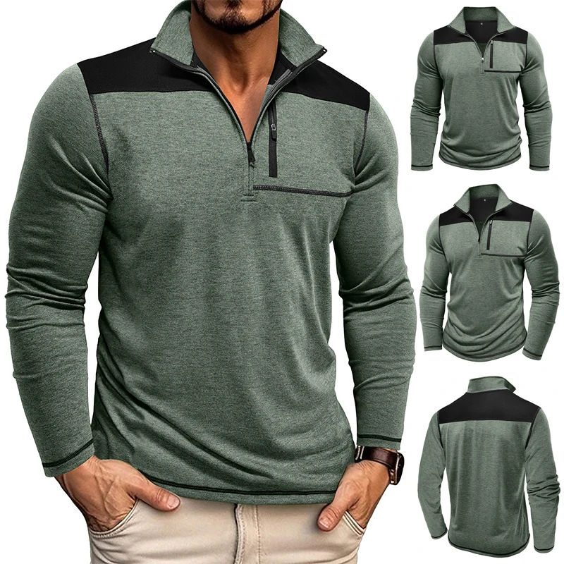 

2025 Men's Stand Collar Zip Hoodie - Autumn/Winter Contrast Color Casual Jacket, Long Sleeve Streetwear Pullover (S-XXL)