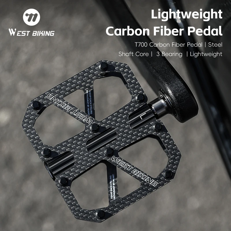 

WEST BIKING Carbon Fiber Bicycle Pedals 3-Bearing Ultra-Light Flat Pedals Anti-slip Waterproof Road Mountain Bicycle Pedals ﻿