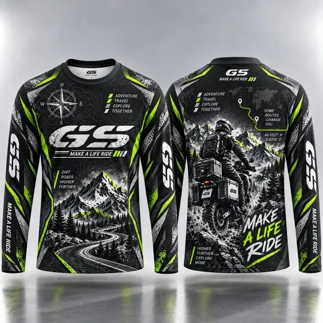 Adventure Motorcycle Mountain Map Full 3D Print Long Sleeve T-shirt Unisex Off Road Biker Graphic Casual Tops
