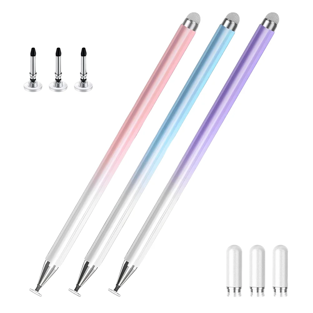 A73E-3 Pack Stylus Pens for Touch Screen,Universal Stylus Pen with Disc Tips and Extra Fiber Tips for Tablets Phones