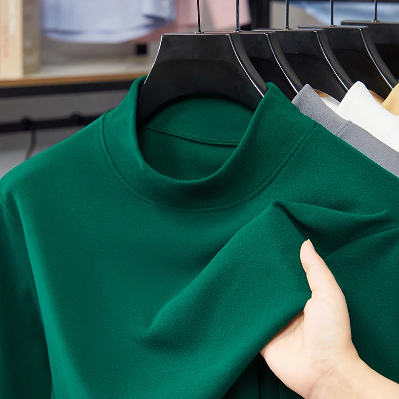 Neu eingetroffen: Herren Basic-Shirts mit Stehkragen, glatter Stoff, elastisch, langärmelig, Thermobasislayer für den täglichen Gebrauch – Detail 8