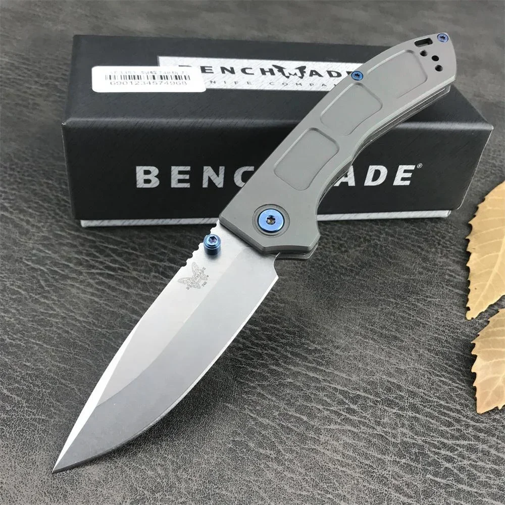 BM 748 Folding Knife D2 Drop Point Blade Gray Aluminum Handle Outdoor Tactical Hiking Hunting Portable Knife With Pocket Clip