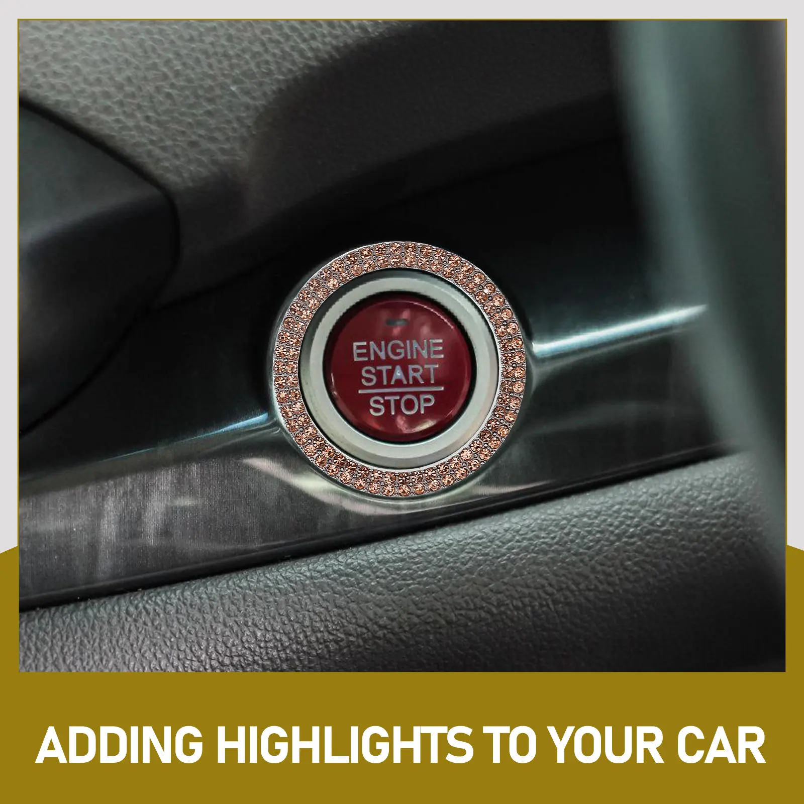 

Engine Start Button Decoration Ring with Sparkling Rhinestones Easy Install No Tools Needed for Most Cars Bling Car Accessories