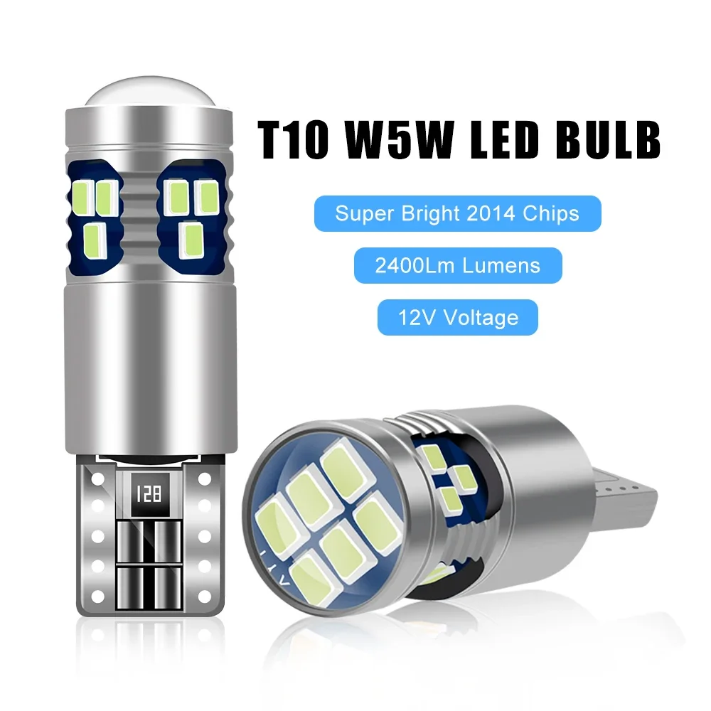 

2PCS W5W LED T10 Bulbs Canbus For Car Parking Position Lights Interior Map Dome Reading Lights 12V Auto Clearance Width Lamps