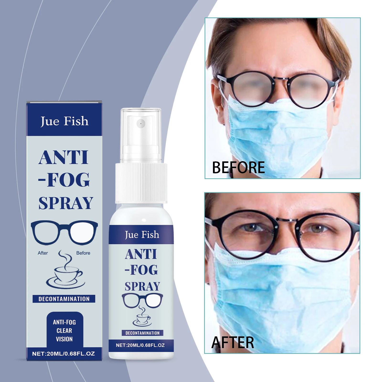 Jue Fish  20ml Anti Fog Spray Glasses Anti Fogging Cleaning Lenses Clear Vision Waterproof Portable Defogger