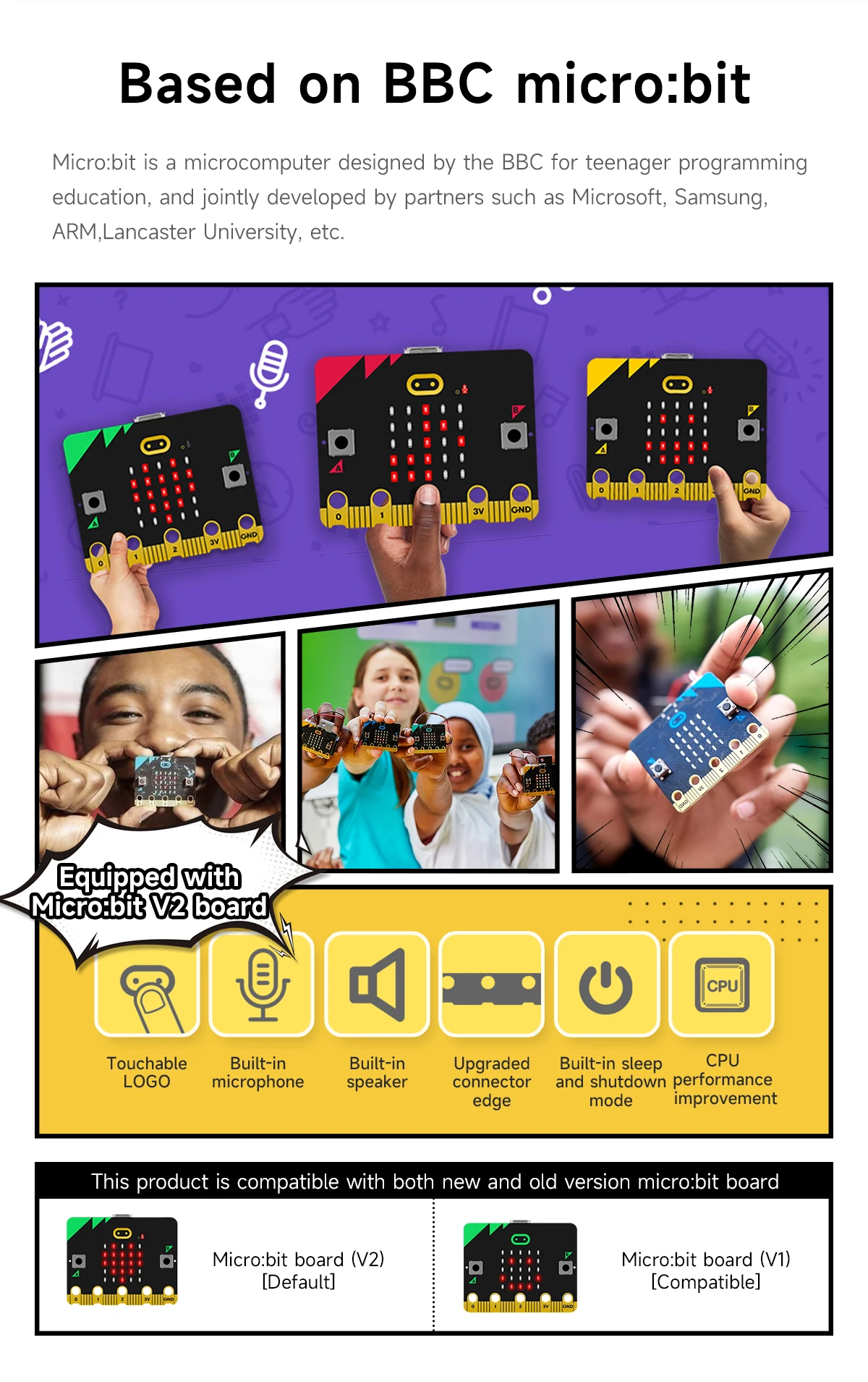 Yahboom Smart Robot Car Kit for BBC Micro:bit STEM Science Kits Coding Robots Microbit Car Handle Support MakeCode Programming