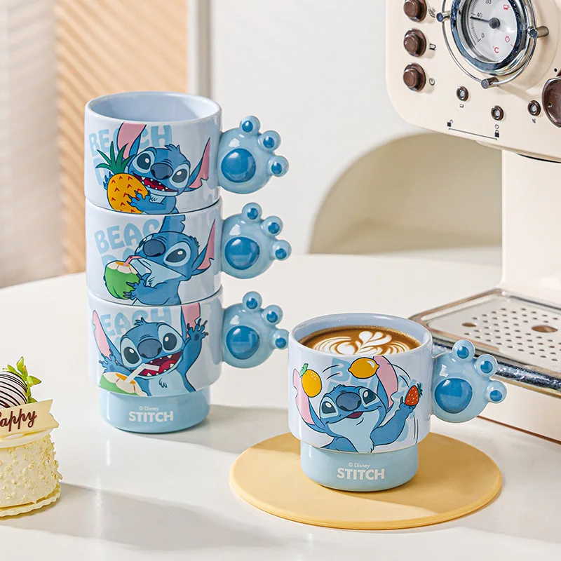 

Cute Anime Stitch Cat paw ceramic cup Breakfast milk cup High-appeartion-level mug.Personalized and creative coffee cup