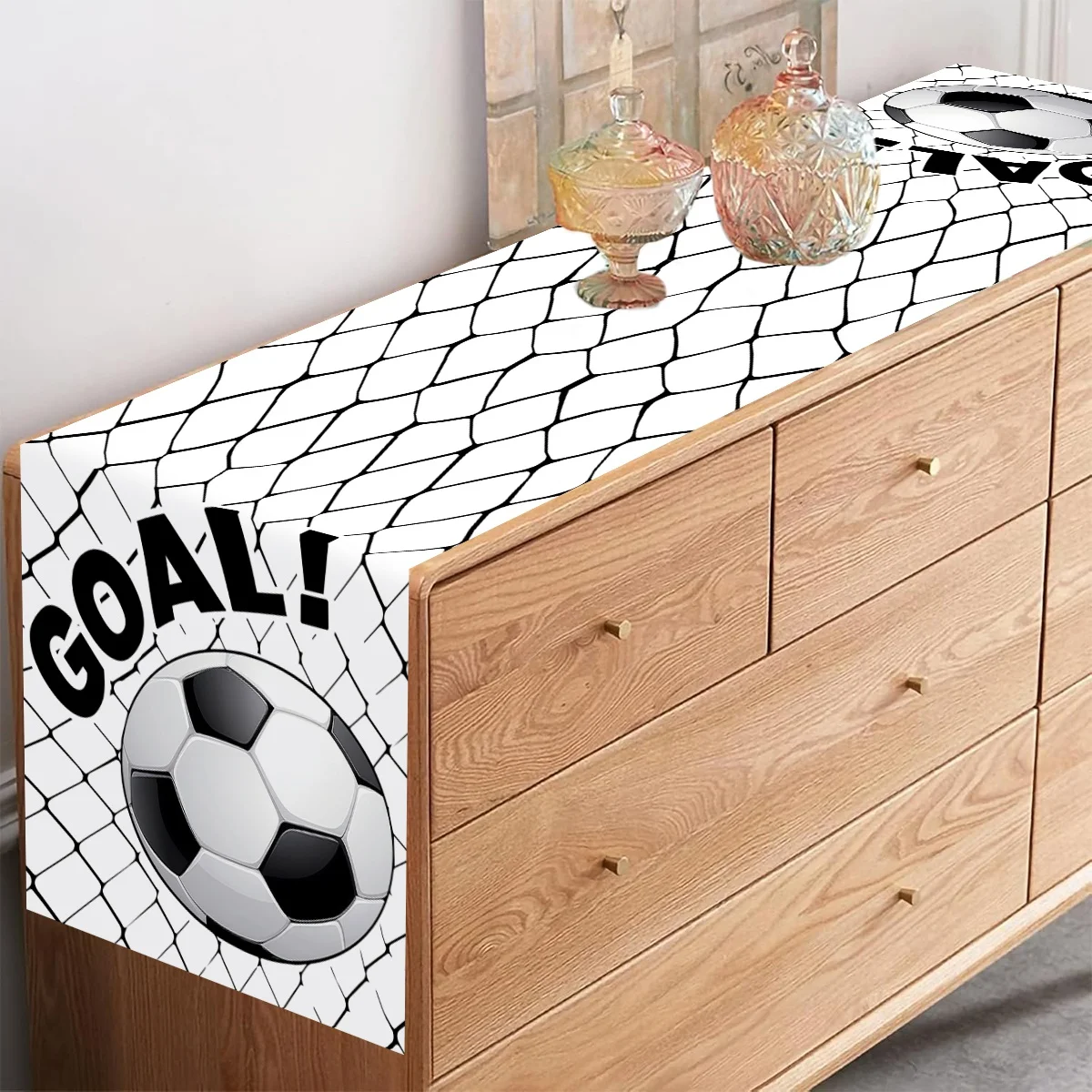 1pc Soccer Birthday Table Runner Black White Football Table Flag Racetrack Table Covers Race Car Themed Party Decoration