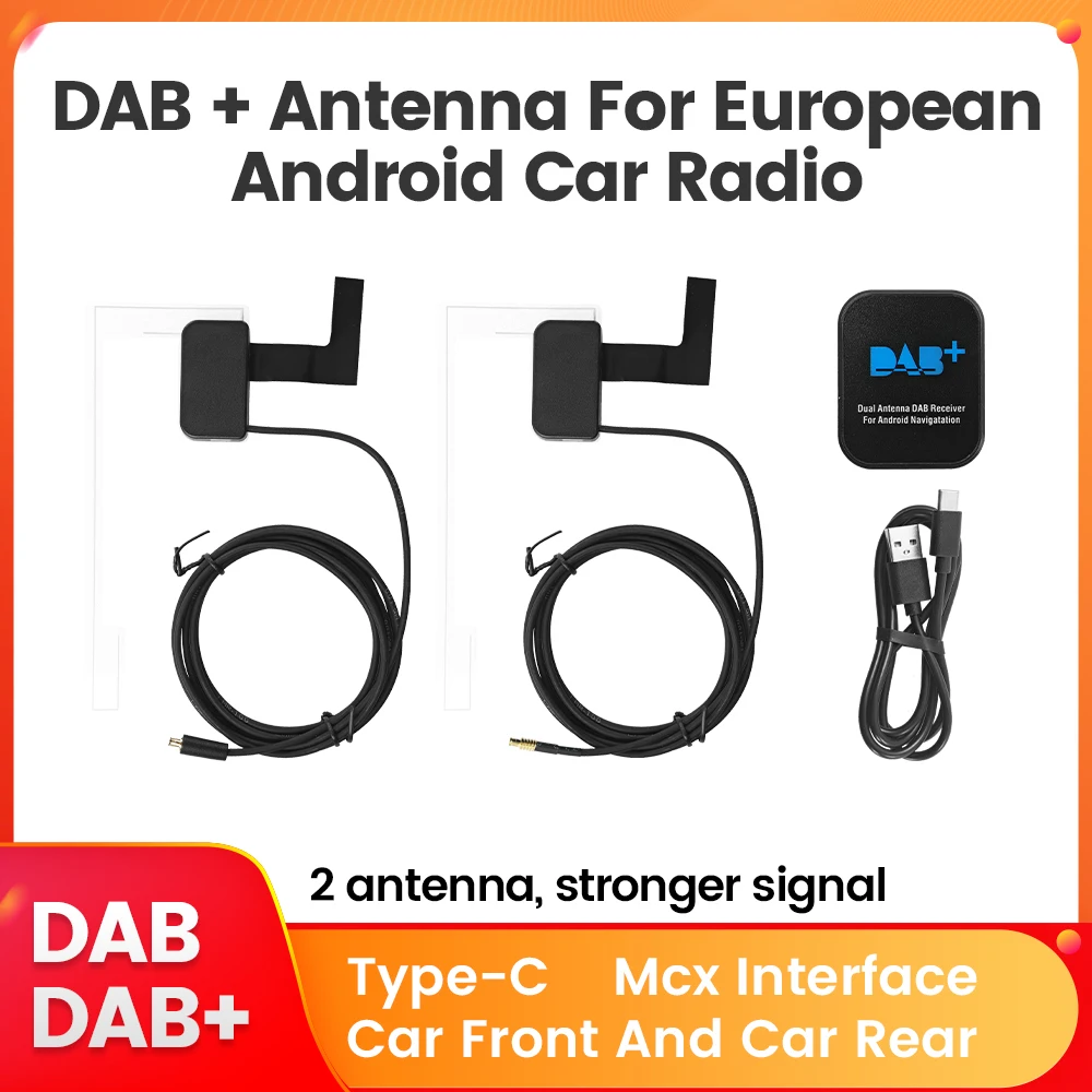 DAB + Dual-Antenne mit USB-Typ-C-Adapter für Universal-Android-Autoradio, GPS-Stereo-Empfänger, Signal, digitale Audio-Übertragung